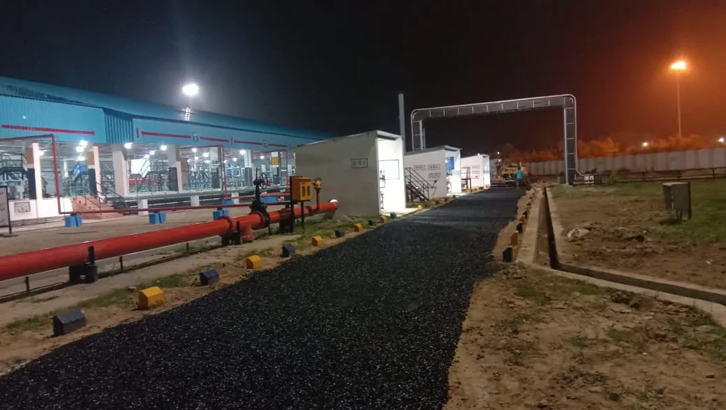 Paved road at an industrial facility